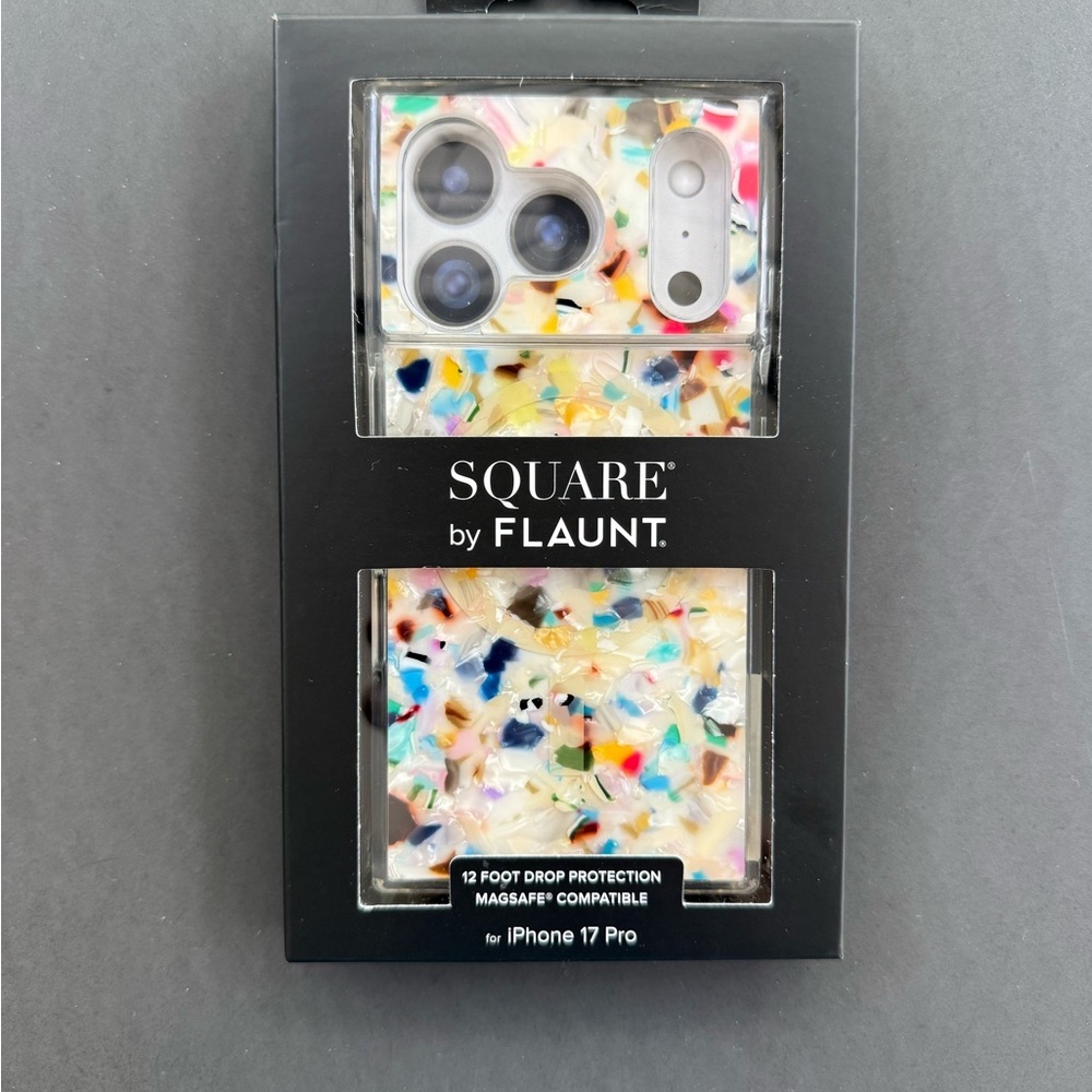 FLAUNT Official Square Protective Case for iPhone 17 Pro Rainbow Confetti
